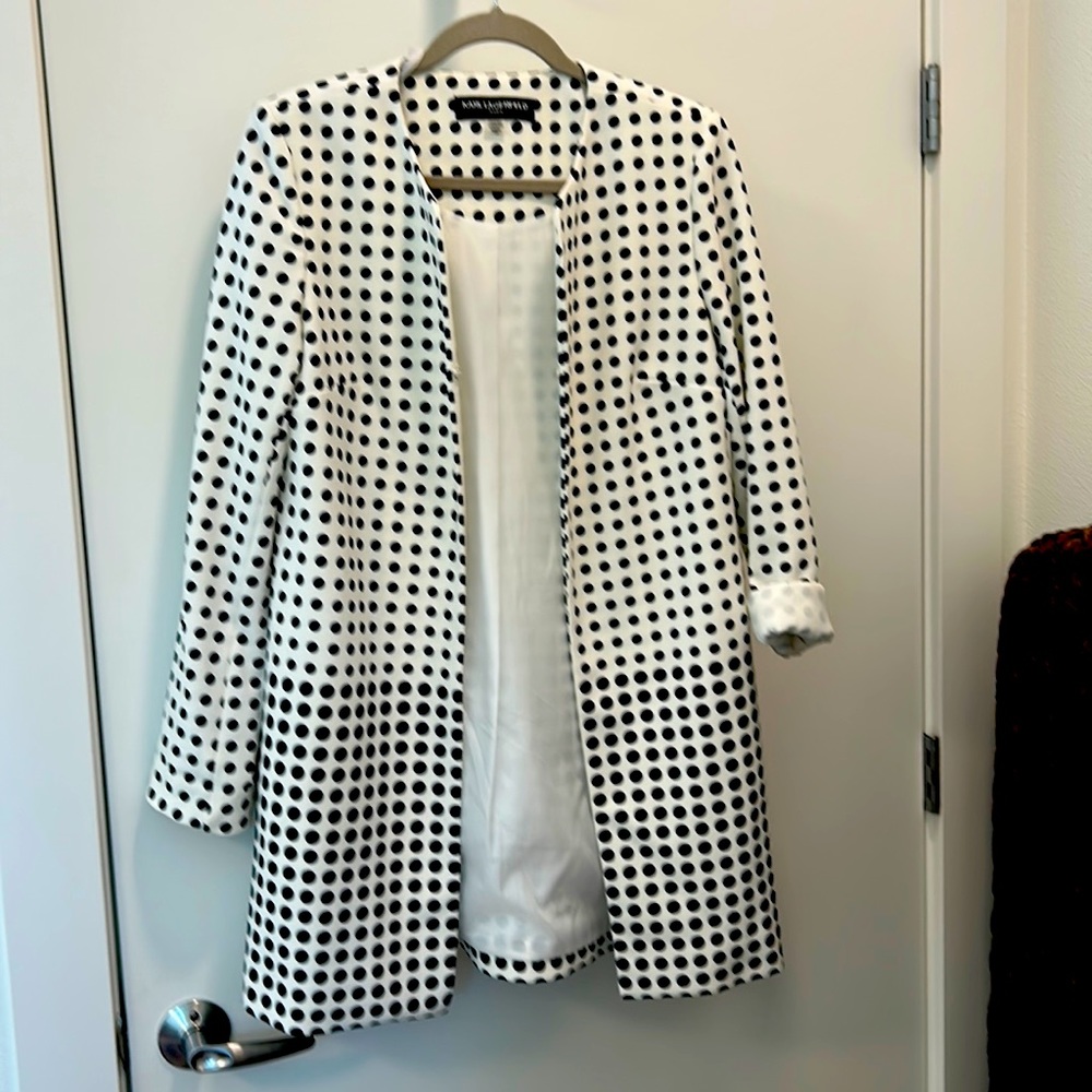 Navy polka dot Karl Lagerfield long jacket, polyester size M